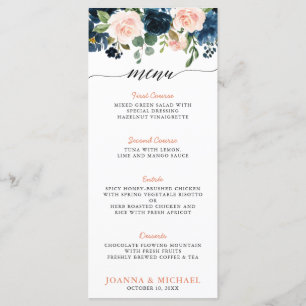 Menu Marinho Azul Blush Rosa Rosa Boho Casamento