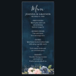 Menu Marinho Azul Blush Rosa Rosa Boho Casamento<br><div class="desc">Belo carde cardápio de boho floral apresenta gráficos florais de cor d'água pintados manualmente / rosas em tons ricos de azul marinho e cor-de-rosa / pêssego e estilo encantador de letras de mão. Entre em contato comigo para obter ajuda sobre a personalização ou se você precisar de outro produto com...</div>