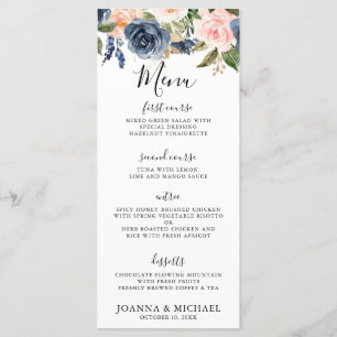 Menu Marinho Azul Blush Rosa Rosa Boho Casamento