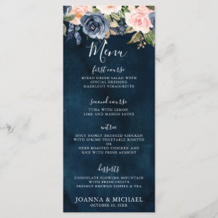 Menu Marinho Azul Blush Rosa Rosa Boho Casamento