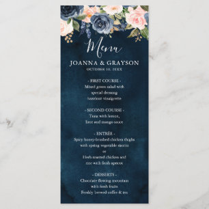 Menu Marinho Azul Blush Rosa Rosa Boho Casamento