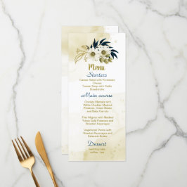 Menu Marinho azul de marfim de ouro floral casamento