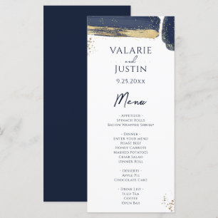 Menu Marinho Azul Dourado Casamento por Aquarela