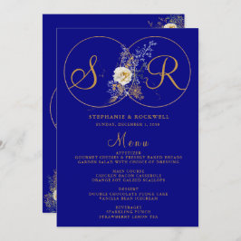 Menu Marinho Azul Dourado Monograma Nome do Casamento I