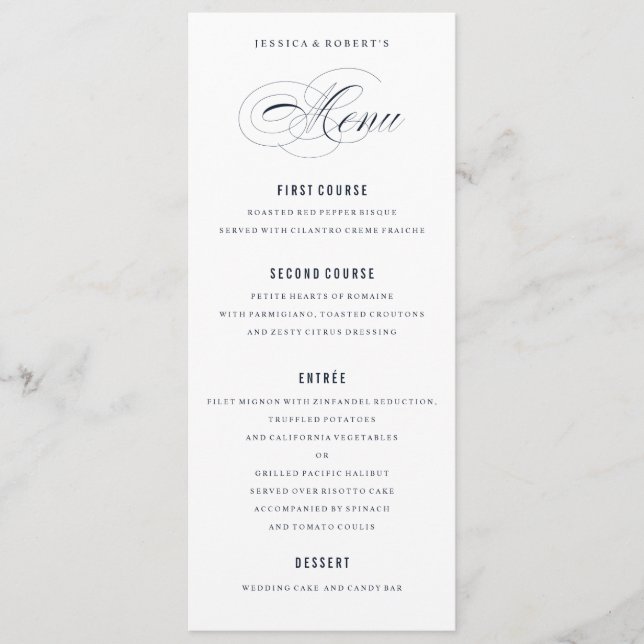 Menu Marinho Azul Elegante Janto Formal Casamento (Frente)