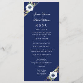 Menu Marinho Azul Floral Elegante Buquê Anemone Casamen