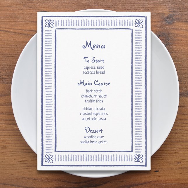 Menu Marinho Azul Playful Casamento Desenhado à Mão (Criador carregado)