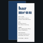 Menu Marinho  Blue Bold Retro Typografia Bar de Casamen<br><div class="desc">Adicione estes cartões de cartão de menu de bar personalizáveis à sua capa de tabela de eventos. Eles apresentam tipografia retrógrada e simples tipografia verde e negra. Esta placa de menu bar azul de marinho é perfeita para casamentos,  chás de panela,  chás de fraldas e muito mais.</div>