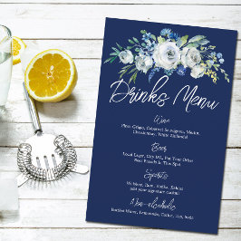 Menu marinho Blue Floral Modern Casamento no inver