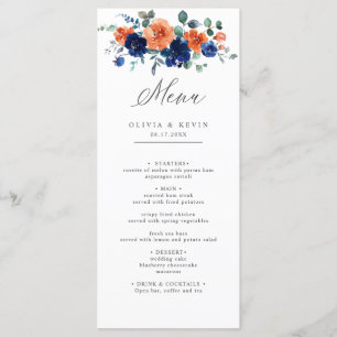 Menu Marinho Burnt Orange Floral Boho Summer Casamento