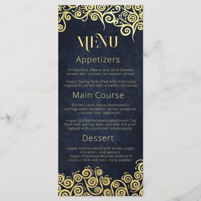 Menu Marinho Chic sofisticado Casamento Azul e Sujeiras (Frente)