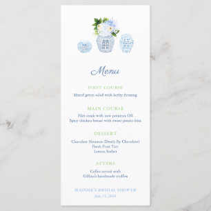 Menu Marinho Chinoiserie Verde e Chá de panela Branco