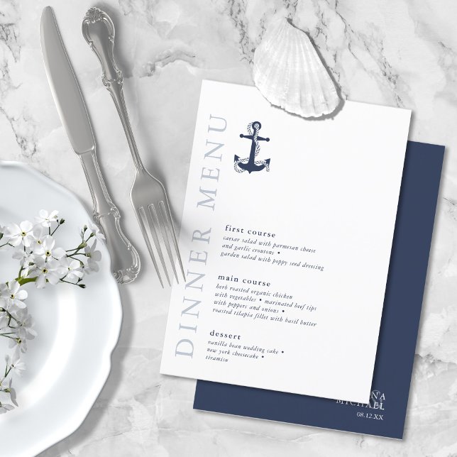 Menu Marinho de Casamento de Âncora de Onda Azul/Wht ID (Criador carregado)