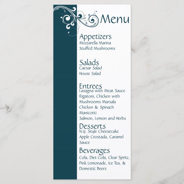 Menu Marinho de Filigree/Menu Casamento Branco (Frente)