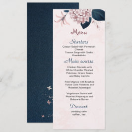 Menu marinho de flores rosa folhas casamento