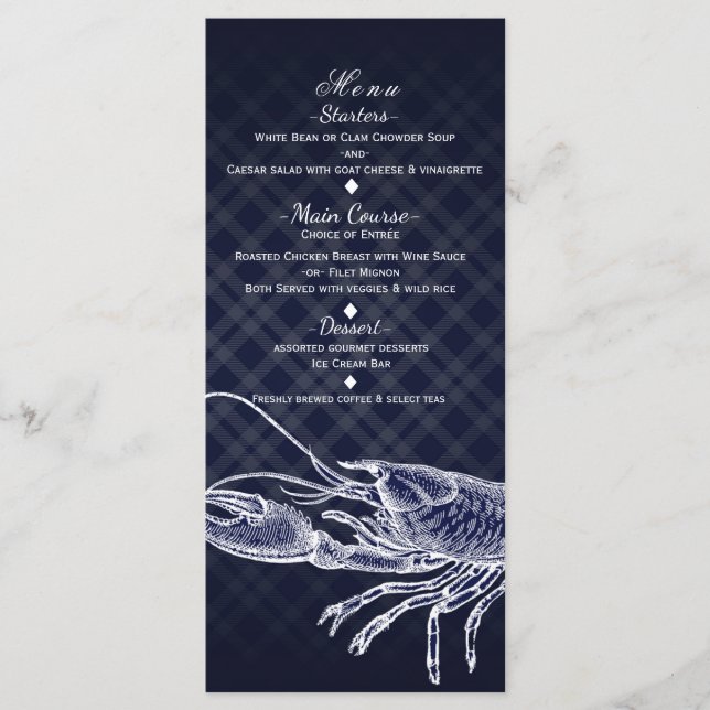 Menu Marinho de lavagante azul Elegante de árvore (Frente)