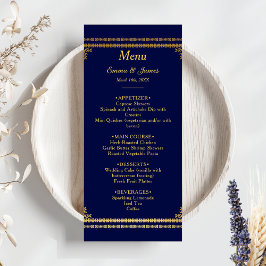 Menu Marinho de luxo Casamento Azul e Dourado