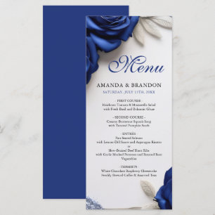 Menu Marinho Elegante Rosas Azuis e Silver Glitter Casa