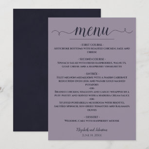 Menu Marinho Elegante Simples Azul no Casamento de Lava