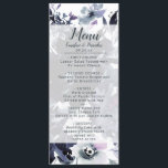 Menu Marinho Floral Nocturno Blue Chic Janta de Aquarel<br><div class="desc">Nocturna Flor De Aquarelas Flores Design com caules Pintados À Mão, Vinhas, Folhas, Folhagem. Azul Marinho colorido, azul empoeirado, Cinza quase negra escura e pistas de rosa-mave. Com elementos de Linha Desenhada à Mão, Fontes de Script de Pincel com Letra Gritante e Frame Geométrico de Retângulo Elegante - Menus de...</div>