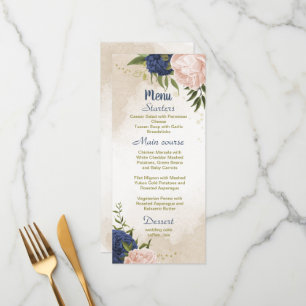 Menu marinho florescente folhas verdes casamento