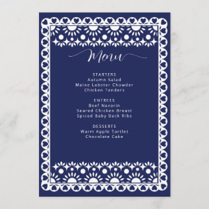 Menu Marinho Mexicano Papel Picado Boho Chá de panela