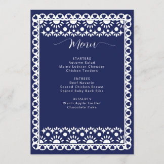 Menu Marinho Mexicano Papel Picado Boho Chá de panela