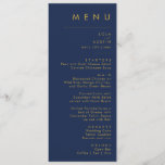 Menu Marinho mínimo moderno azul | Janto Dourado Casame<br><div class="desc">Este marinho moderno e minimalista azul | O menu janto de casamento dourado é perfeito para o seu casamento clássico do Boho. Seu design simples, único e abstrato, acompanhado de um roteiro mínimo contemporâneo e de uma paleta escura de cor azul-marinho dá a este produto uma sensação de luxo formal...</div>