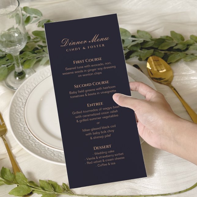 Menu Marinho moderno e casamento Dourado Rosa (Criador carregado)
