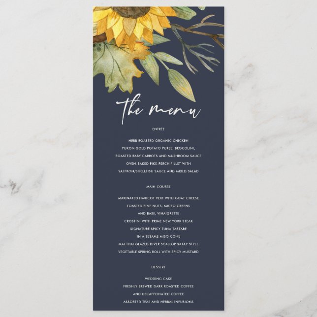 MENU MARINHO SUNFLOWER AUTUMN WATERCOLOR FLORAL WEDDING (Frente)