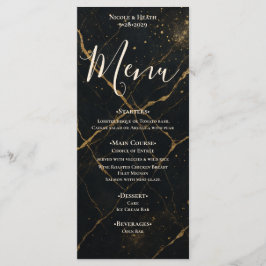 Menu Mármore Meia-Noite Dourado Preto & Dourado Casamen