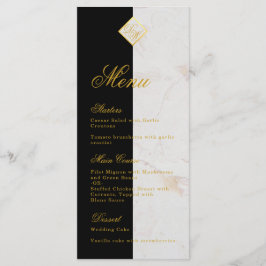 Menu Mármore Preto Branco Monograma Caligrafia Dourado 