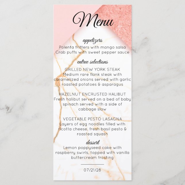 Menu Mármore Rosa e Dourado Moderno (Frente)