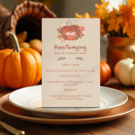 Menu Marrom de Ação de Graças da Pumpkin com Aquar