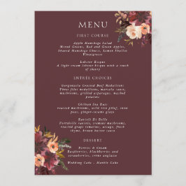 Menu Marsala Burgundy Peach Watercolor Floral