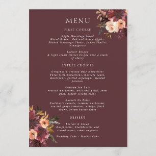 Menu Marsala Burgundy Peach Watercolor Floral