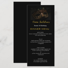 Menu Máscara de Mascarada Elegante Black Dourado Sweet