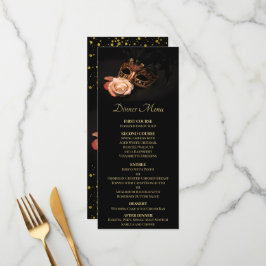 Menu Mascarada elegante com rosa branca