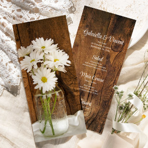 Menu Mason Jar White Daisies Country Barn WedeMenu