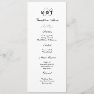 Menu Matte preto & branco do casamento do