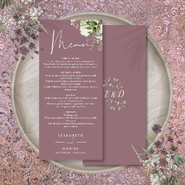 Menu Mauve Floral Greenery Monograma Janto Casado