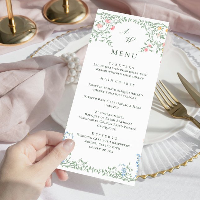 Menu Meadow Pastel French Rosas Janto Floral Weding (Criador carregado)