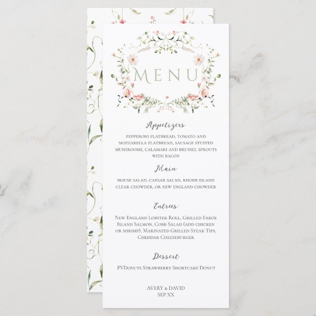 Menu Meadow Wildflower Rustic Boho Wedding (Frente/Verso)