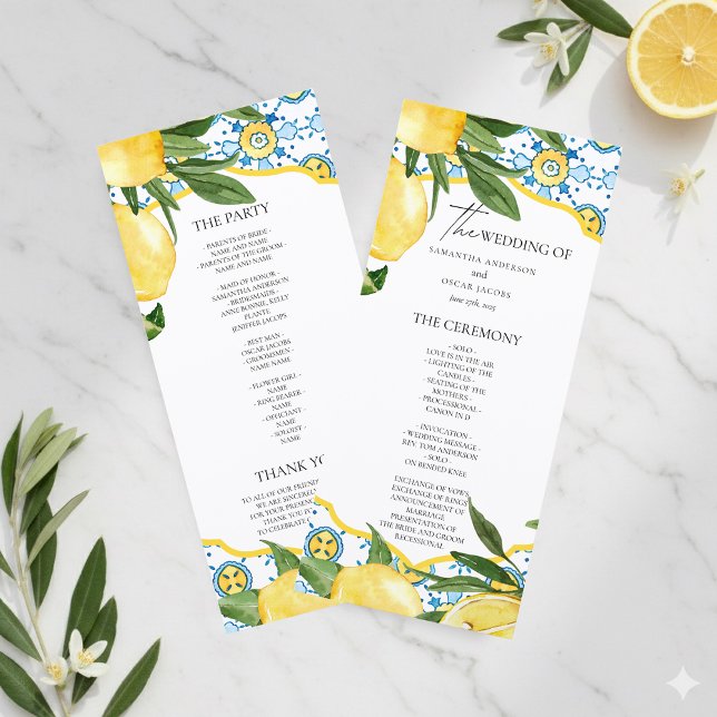 Menu Mediterranean Lemon Wedding Ceremony Program | (Criador carregado)