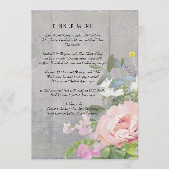 Menu Menino Casamento Russo Elegante Rosa-Rosa Elegante (Frente)