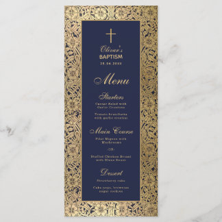 Menu Menino Elegante Batismo Azul Marinho Dourado Rosas