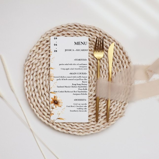 Menu Mesa de Casamento de Boho Wildflower Elegante Mini (Criador carregado)