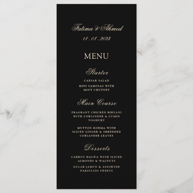 Menu Mesa Mínima Moderna Dourada de Casamento Muçulmano (Frente)