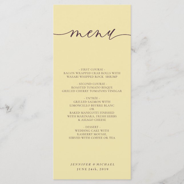 Menu Midnight Fig & Champagne Script Wedding Dinner (Frente)