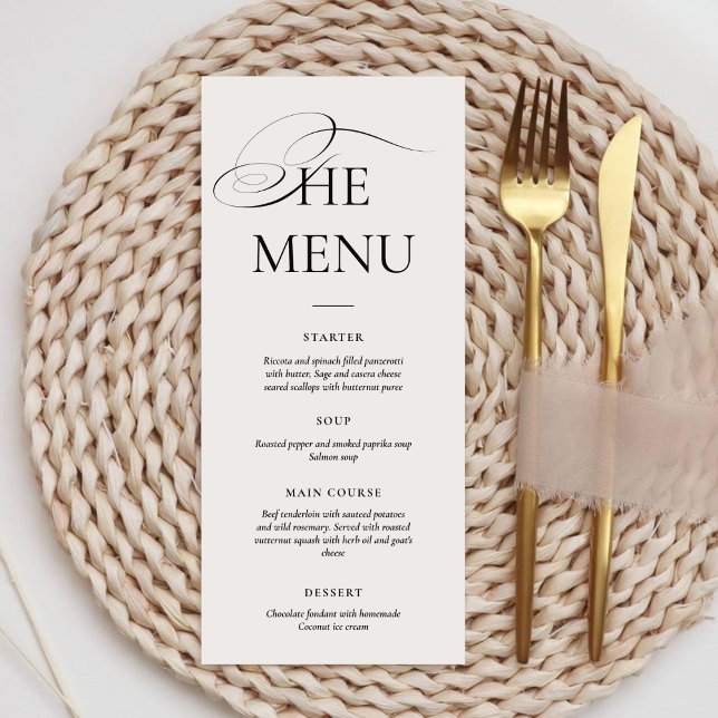 Menu Minimal Caligrafia Preto e Branco | Jantar de Casa (Criador carregado)